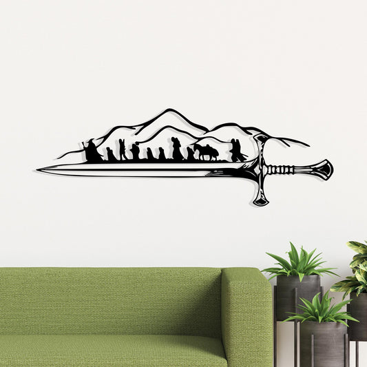 Lord of The Rings Metal Wall Art: Fellowship Sword Silhouette, Unique Birthday Gifts