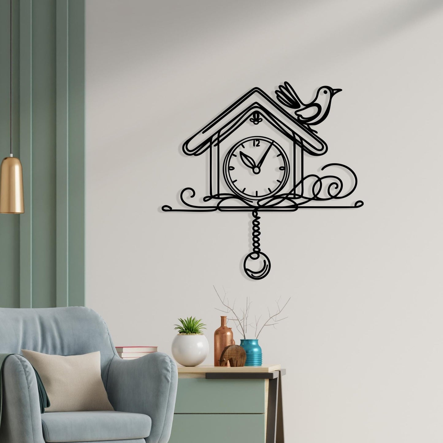 Cuckoo and Clock Design Metal Wall Art - Laser-Cut Birdhouse Silhouette - Unique Birthday Gift
