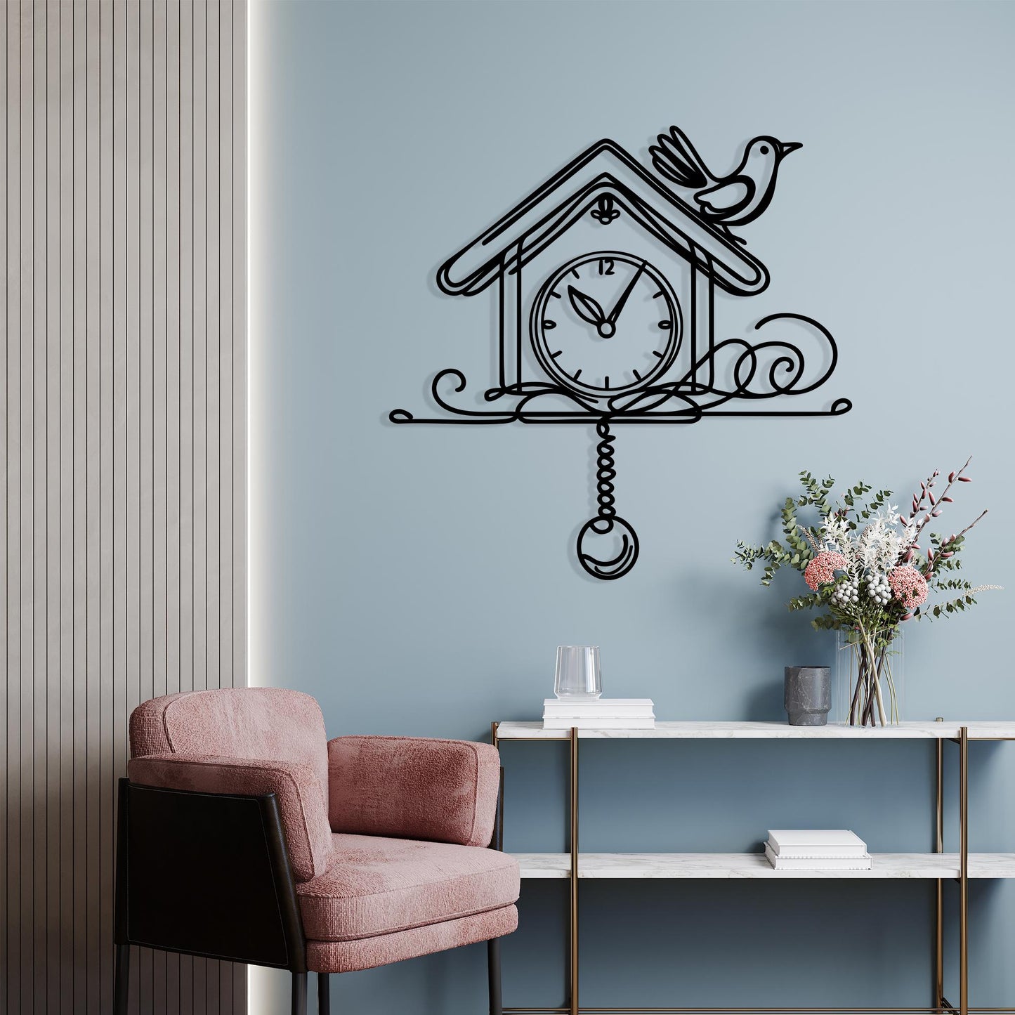 Cuckoo and Clock Design Metal Wall Art - Laser-Cut Birdhouse Silhouette - Unique Birthday Gift