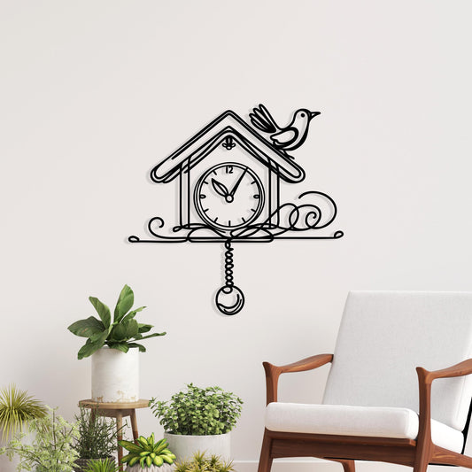 Cuckoo and Clock Design Metal Wall Art - Laser-Cut Birdhouse Silhouette - Unique Birthday Gift