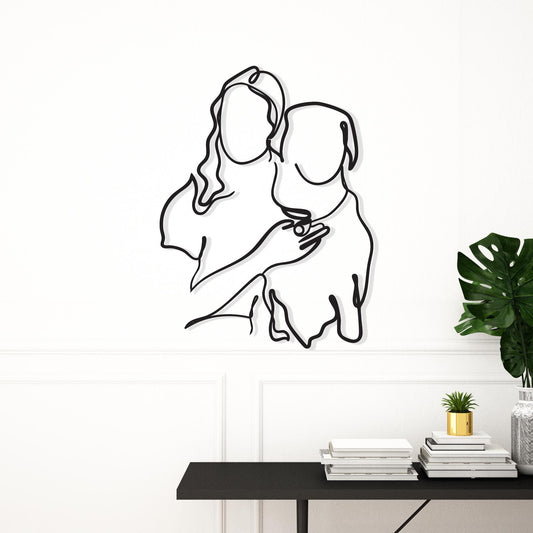 Dog Mom Metal Wall Art | Minimalist Line Decor | Pet Memorial Gift | Woman Hugging Puppy