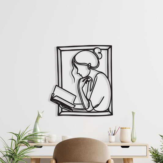 Woman Reading Metal Wall Art | Book Lover Gift | Minimalist Library Decor | Study Sign