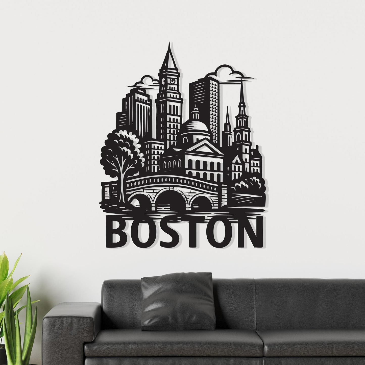 Boston Skyline Metal Wall Art: Modern Cityscape Home Decor