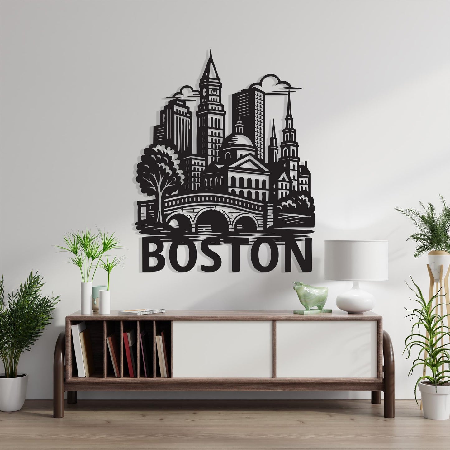 Boston Skyline Metal Wall Art: Modern Cityscape Home Decor