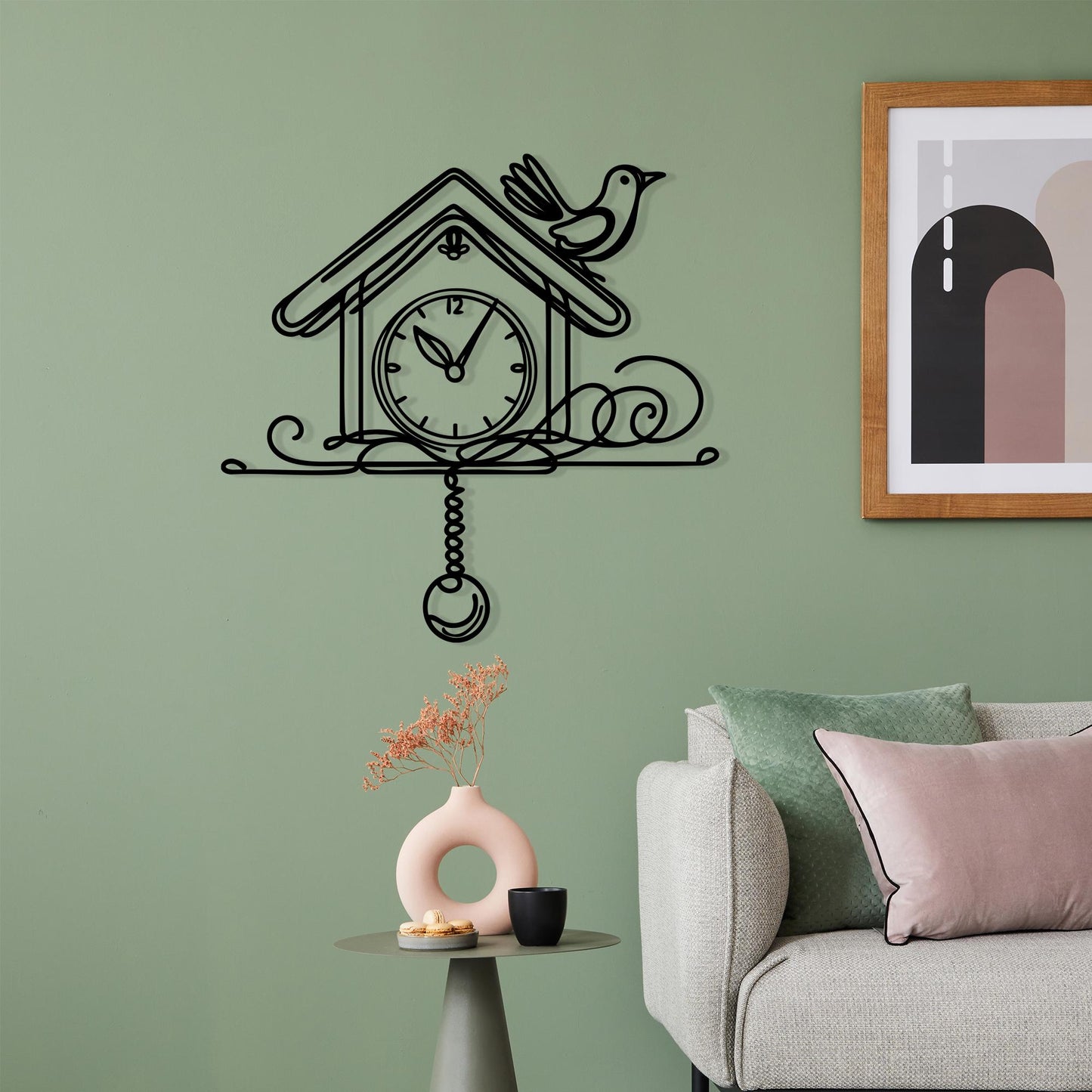 Cuckoo and Clock Design Metal Wall Art - Laser-Cut Birdhouse Silhouette - Unique Birthday Gift