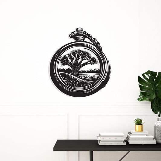 Vintage Pocket Watch Metal Wall Art | Tree of Life Decor | Rustic Nature Sign