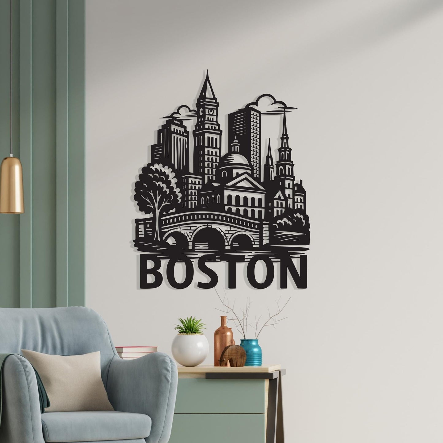 Boston Skyline Metal Wall Art: Modern Cityscape Home Decor
