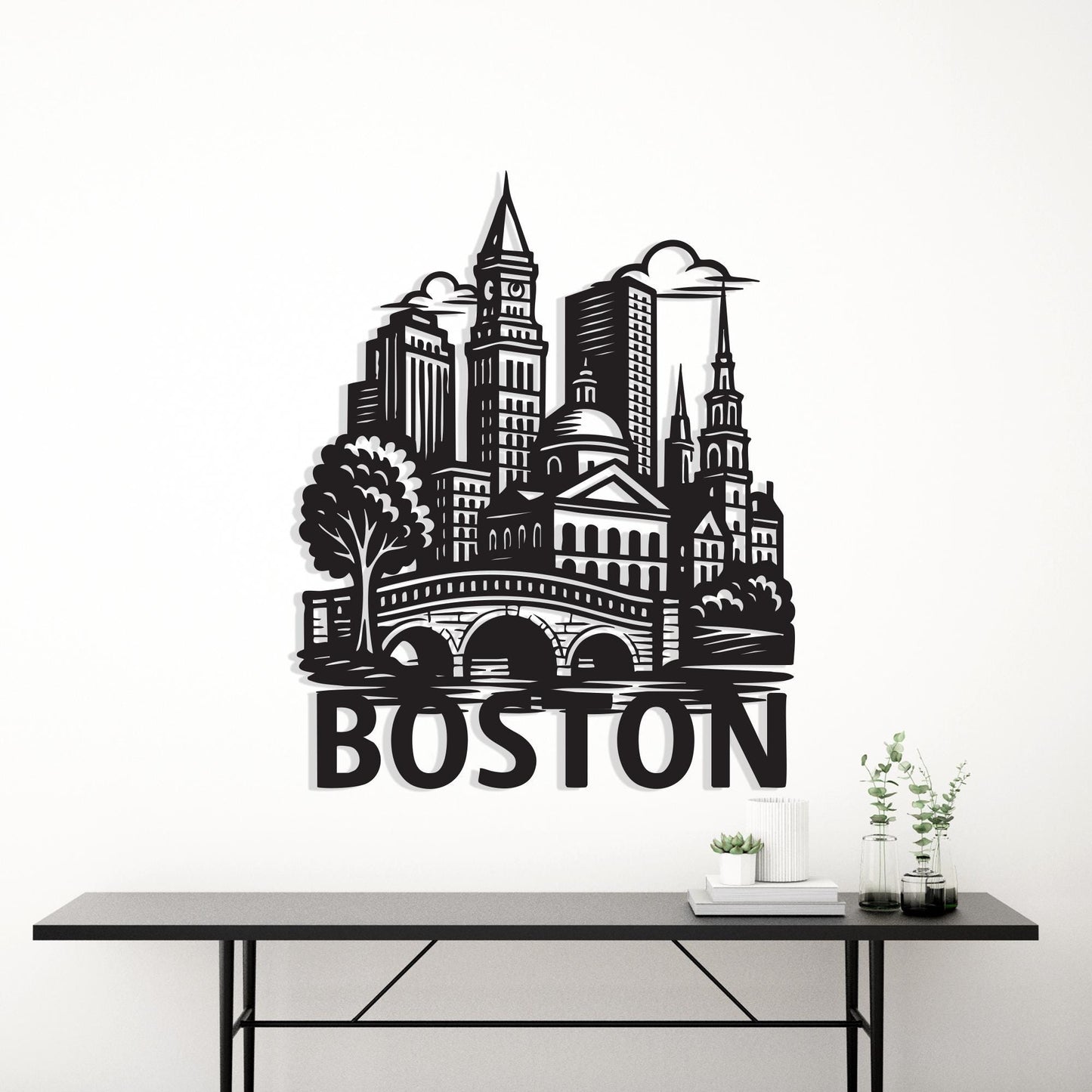 Boston Skyline Metal Wall Art: Modern Cityscape Home Decor