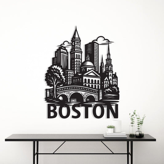 Boston Skyline Metal Wall Art: Modern Cityscape Home Decor