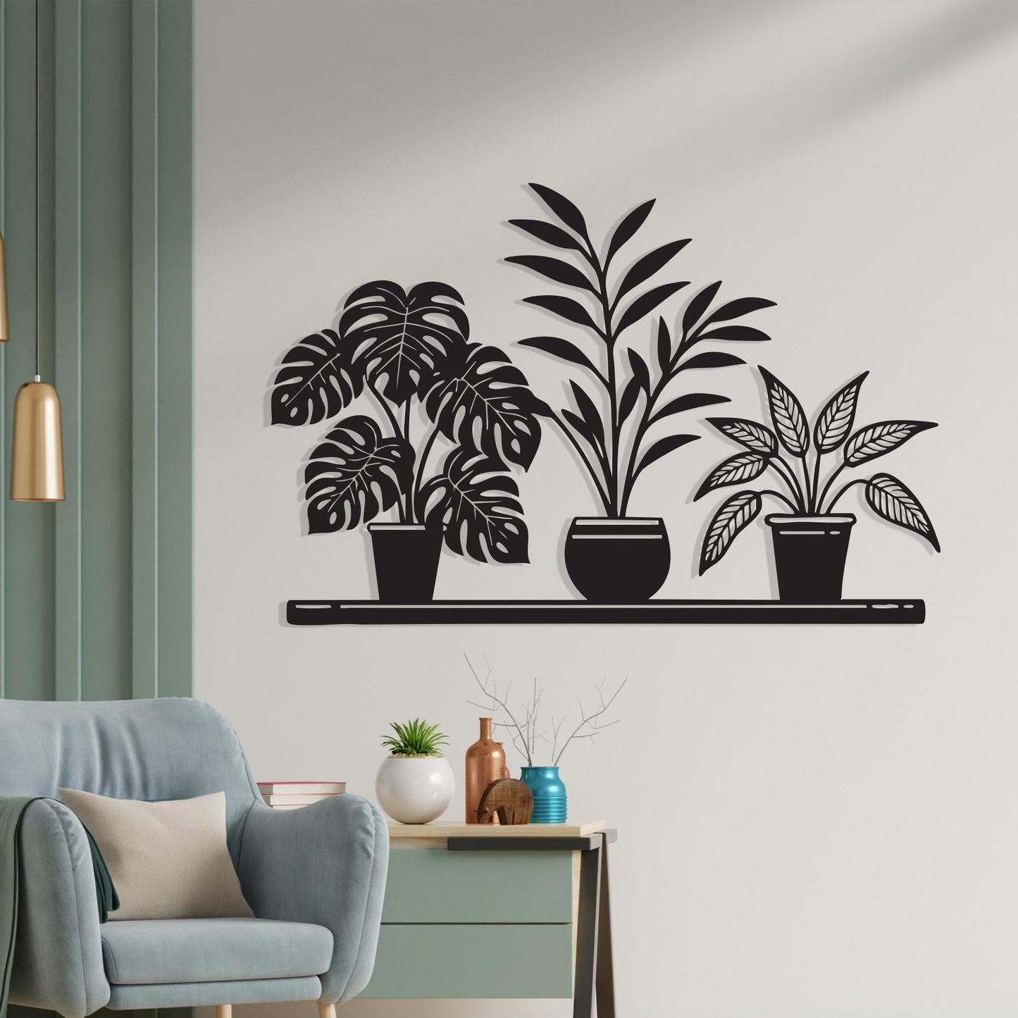 Black Metal Potted Plants Wall Art - Minimalist Home Decor - Unique Birthday Gift
