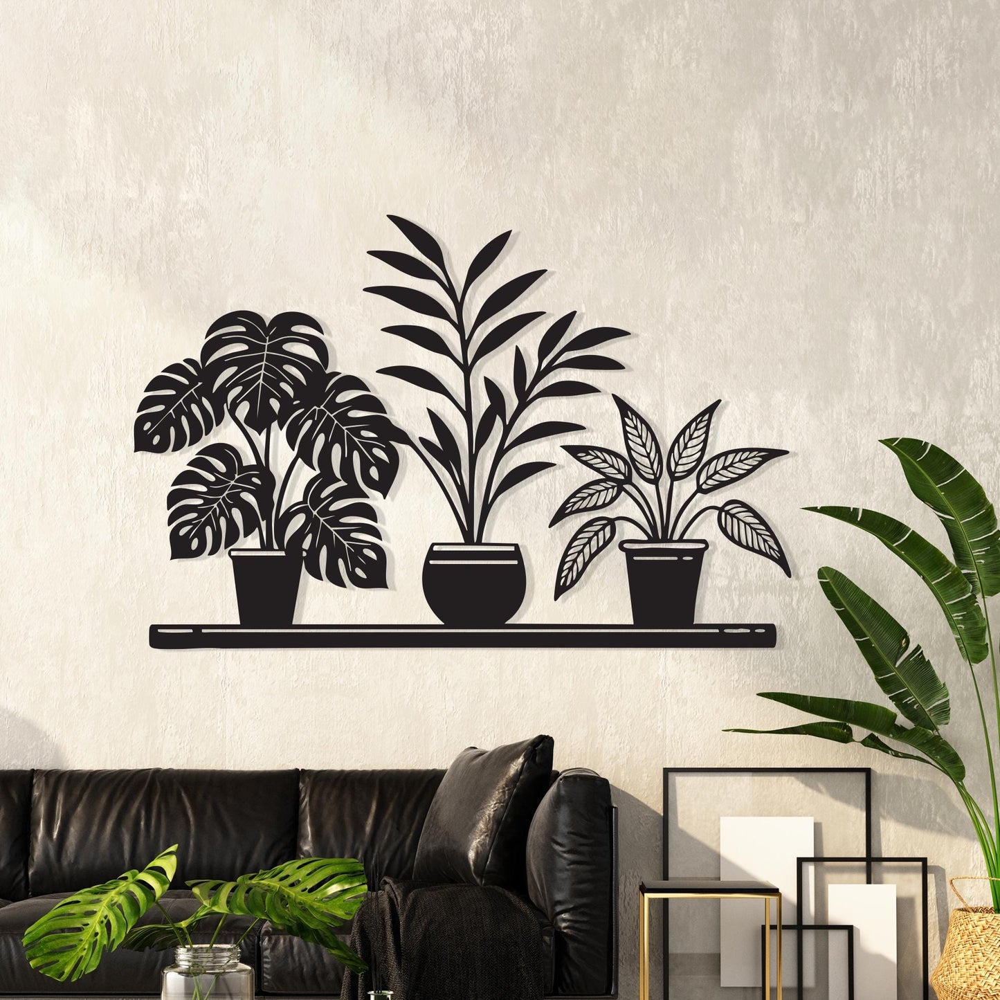 Black Metal Potted Plants Wall Art - Minimalist Home Decor - Unique Birthday Gift