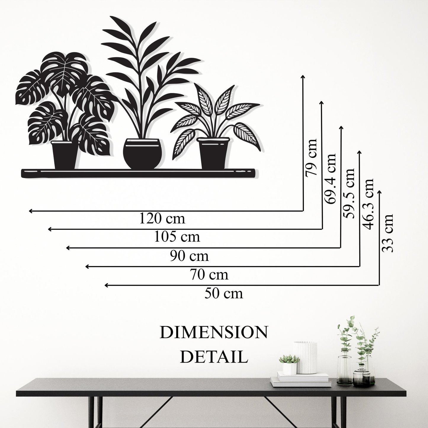 Black Metal Potted Plants Wall Art - Minimalist Home Decor - Unique Birthday Gift
