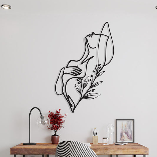 Female Body Line Art - Metal Wall Decor - Botanical Silhouette - Unique Birthday Gift