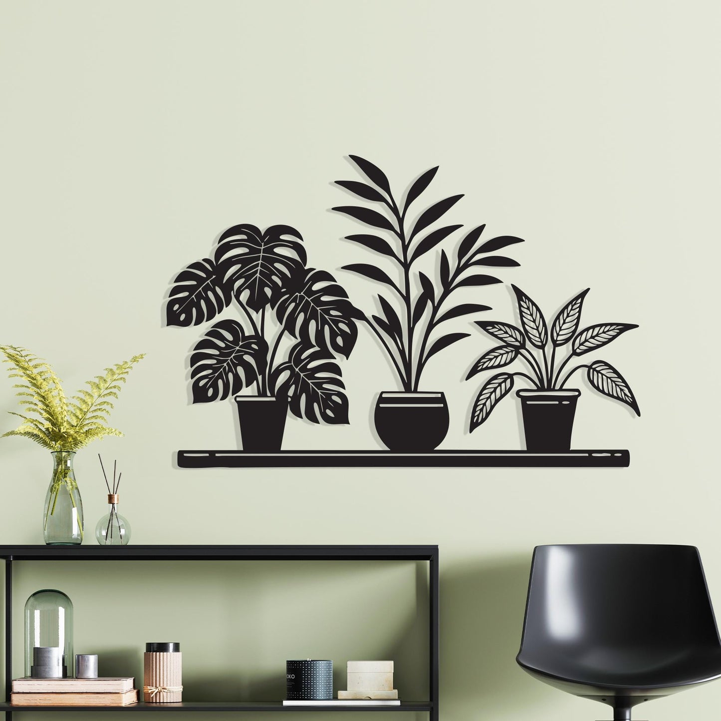Black Metal Potted Plants Wall Art - Minimalist Home Decor - Unique Birthday Gift