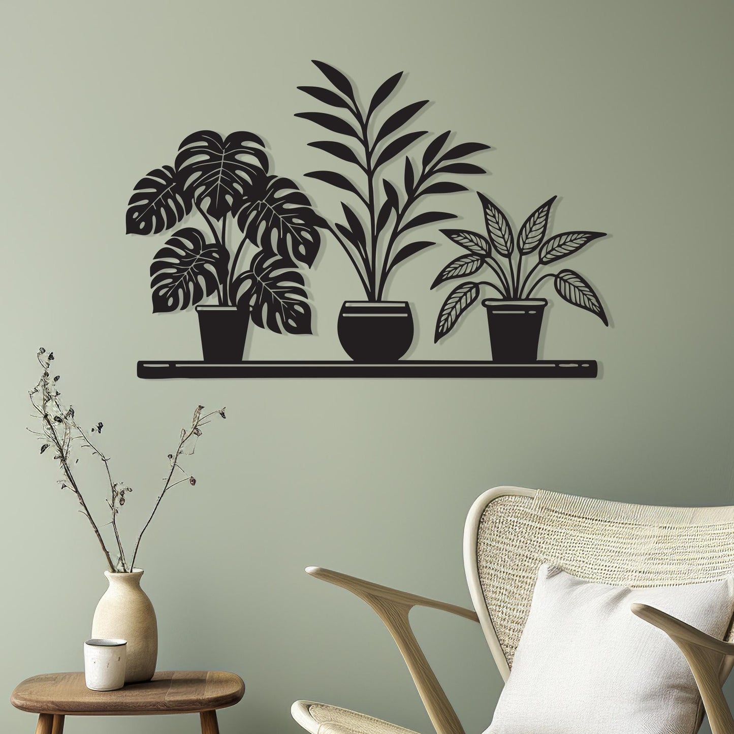 Black Metal Potted Plants Wall Art - Minimalist Home Decor - Unique Birthday Gift