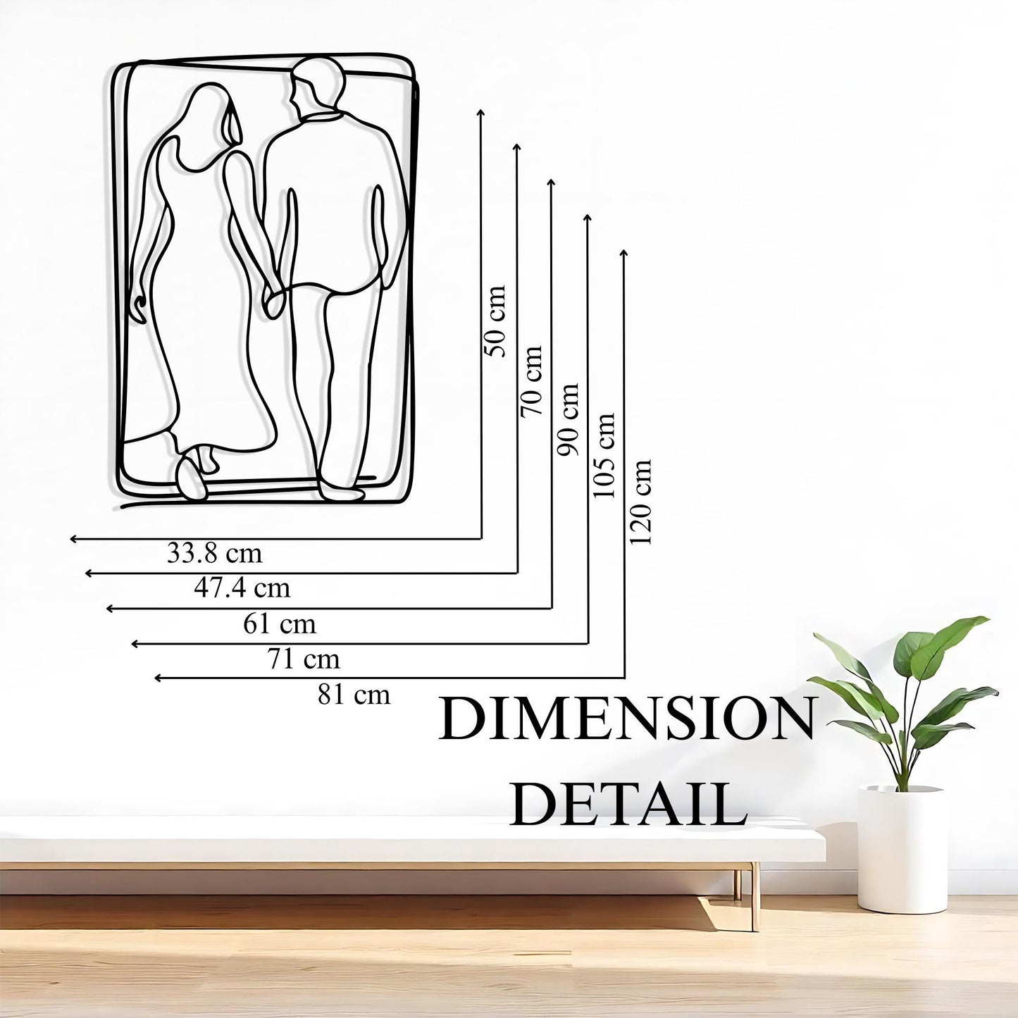 Couple Minimalist Metal Wall Art - Romantic Home Decor for Bedrooms, Gift For Lovers