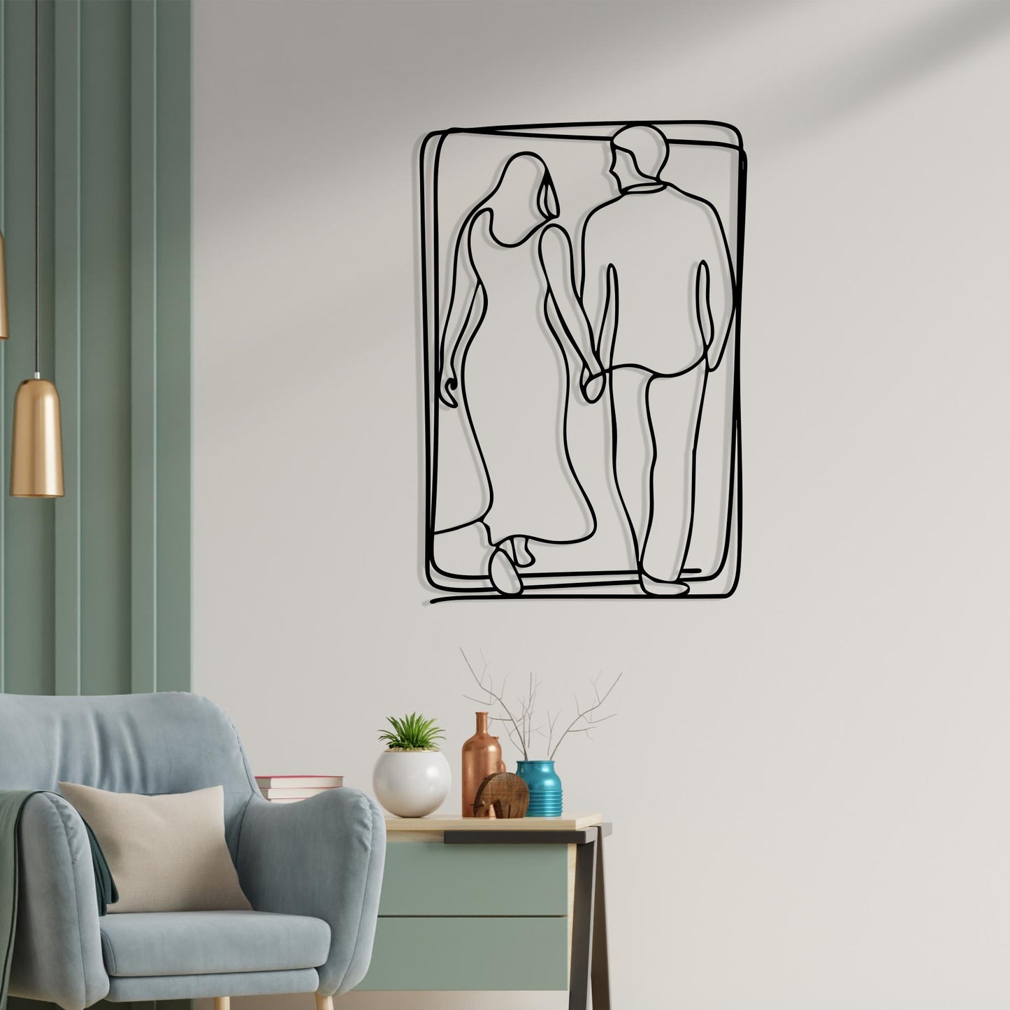 Couple Minimalist Metal Wall Art - Romantic Home Decor for Bedrooms, Gift For Lovers