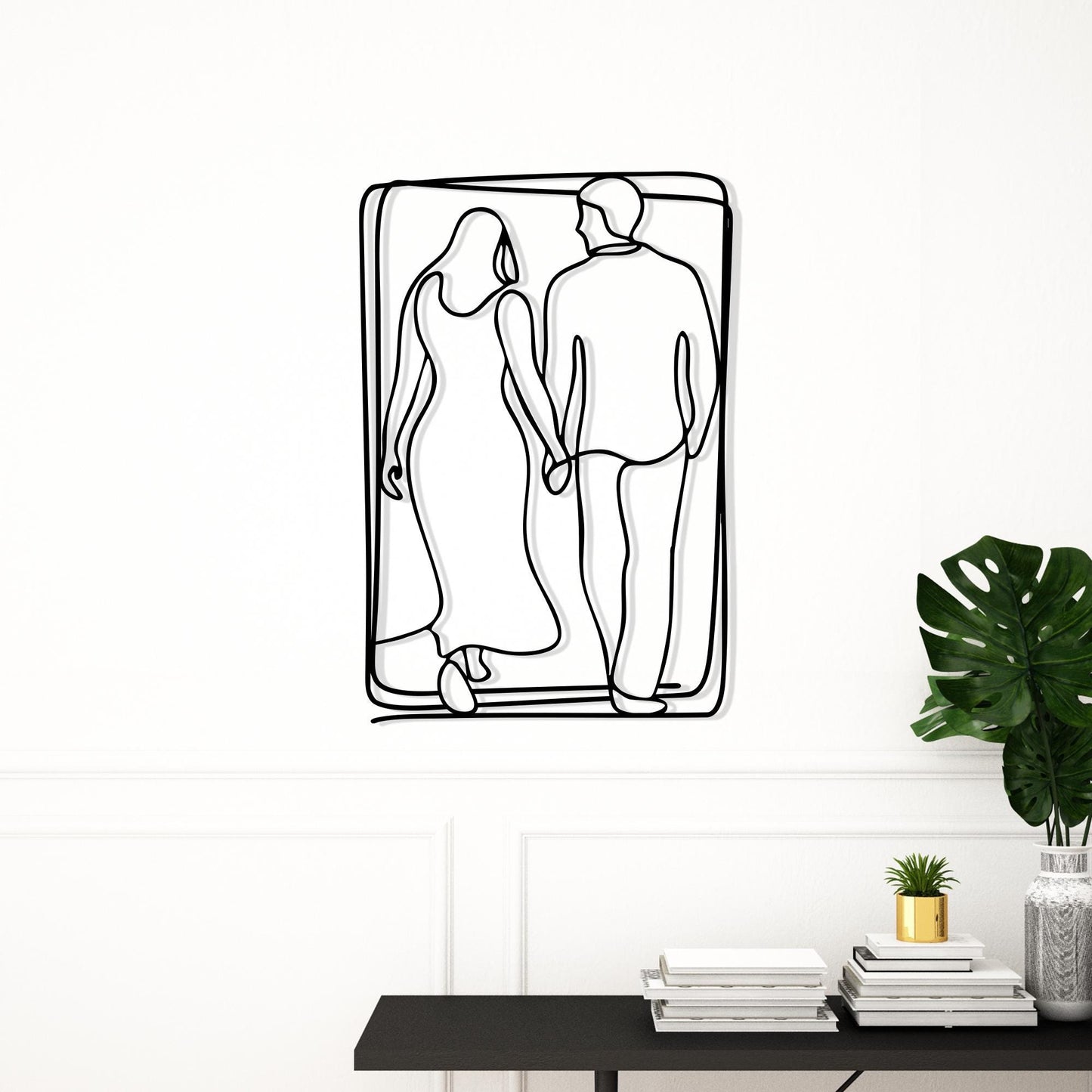 Couple Minimalist Metal Wall Art - Romantic Home Decor for Bedrooms, Gift For Lovers
