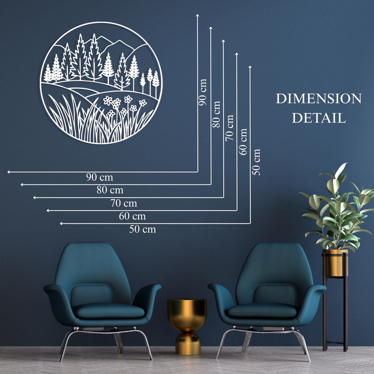 White Metal Mountain Wall Art: Minimalist Floral Landscape Decor