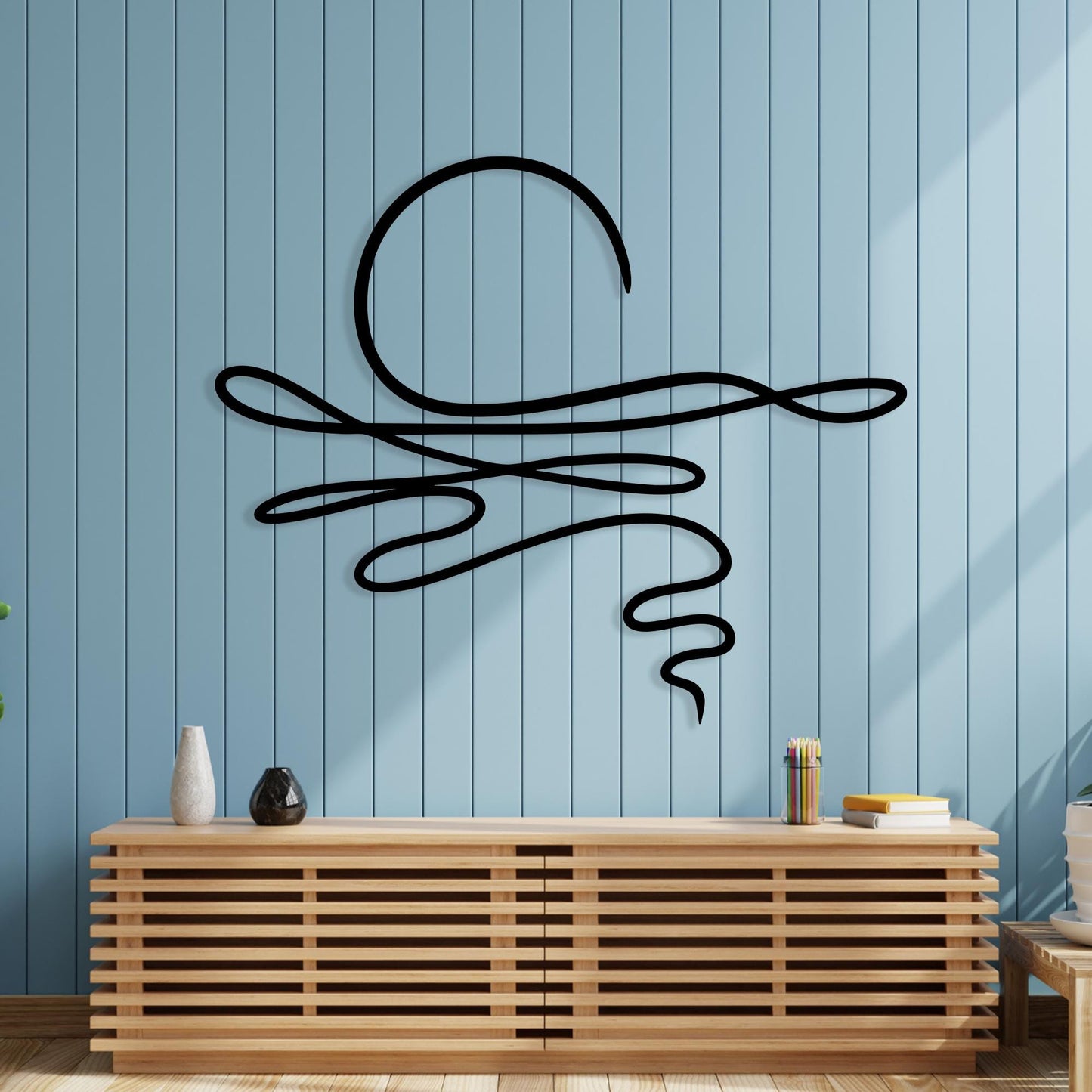 Abstract Sun Metal Wall Art | Minimalist Line Decor | Coastal Sunset Sign | Boho Gift