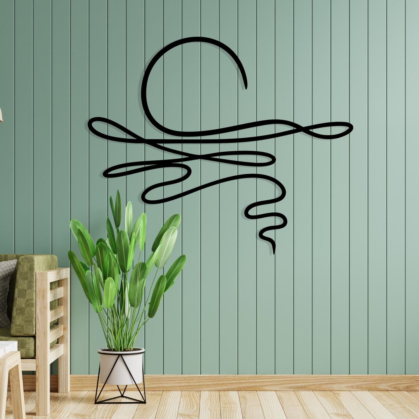 Abstract Sun Metal Wall Art | Minimalist Line Decor | Coastal Sunset Sign | Boho Gift