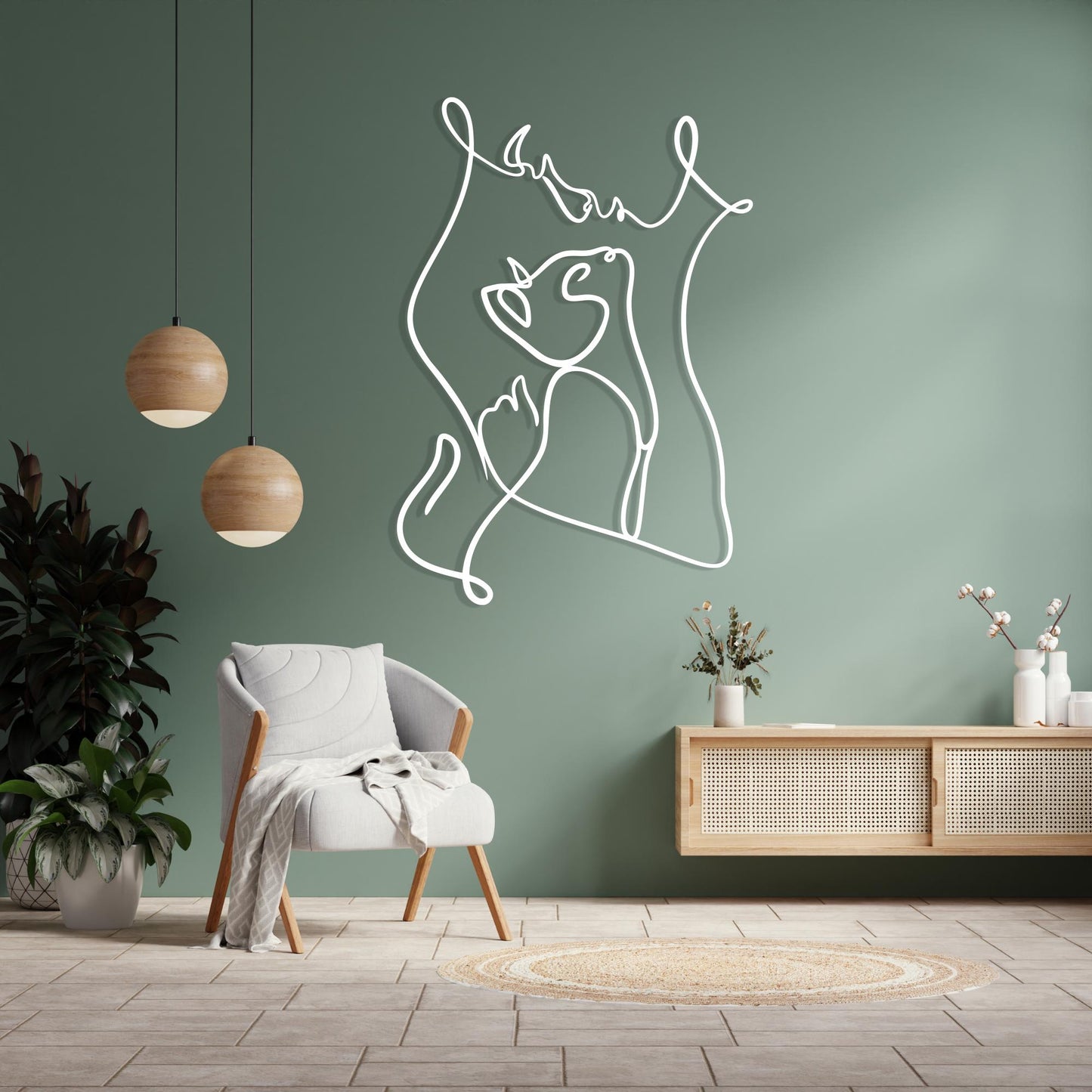 Abstract Cat and Person Metal Wall Art, Minimalist Line Decor, Unique Birthday Gifts