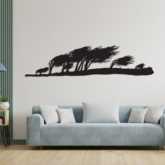 Wind Blown Metal Art Landscape for Rustic Home Decor, Minimalist Nature Scene Gift Her