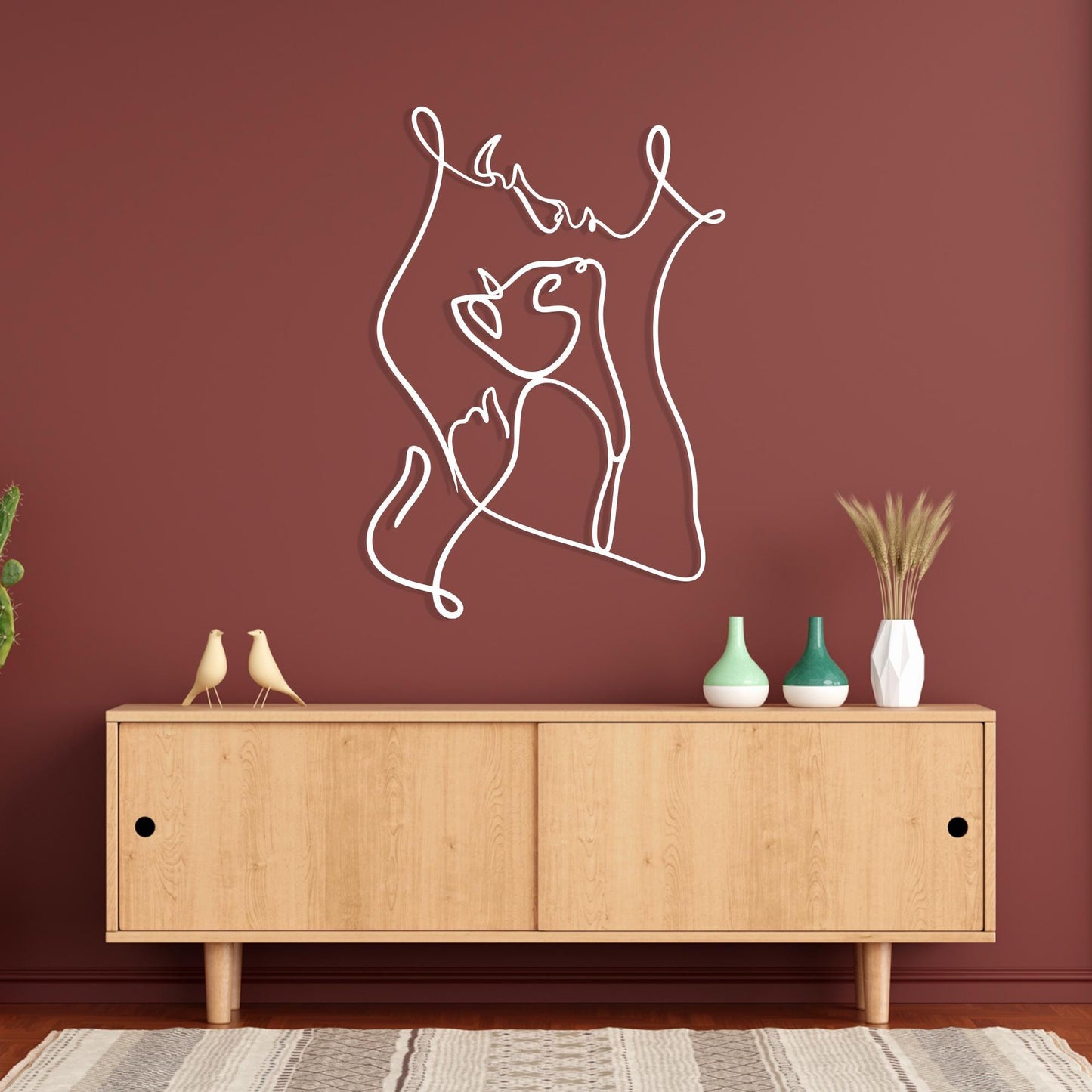 Abstract Cat and Person Metal Wall Art, Minimalist Line Decor, Unique Birthday Gifts