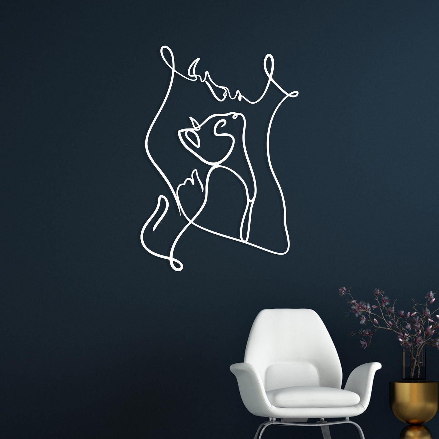 Abstract Cat and Person Metal Wall Art, Minimalist Line Decor, Unique Birthday Gifts