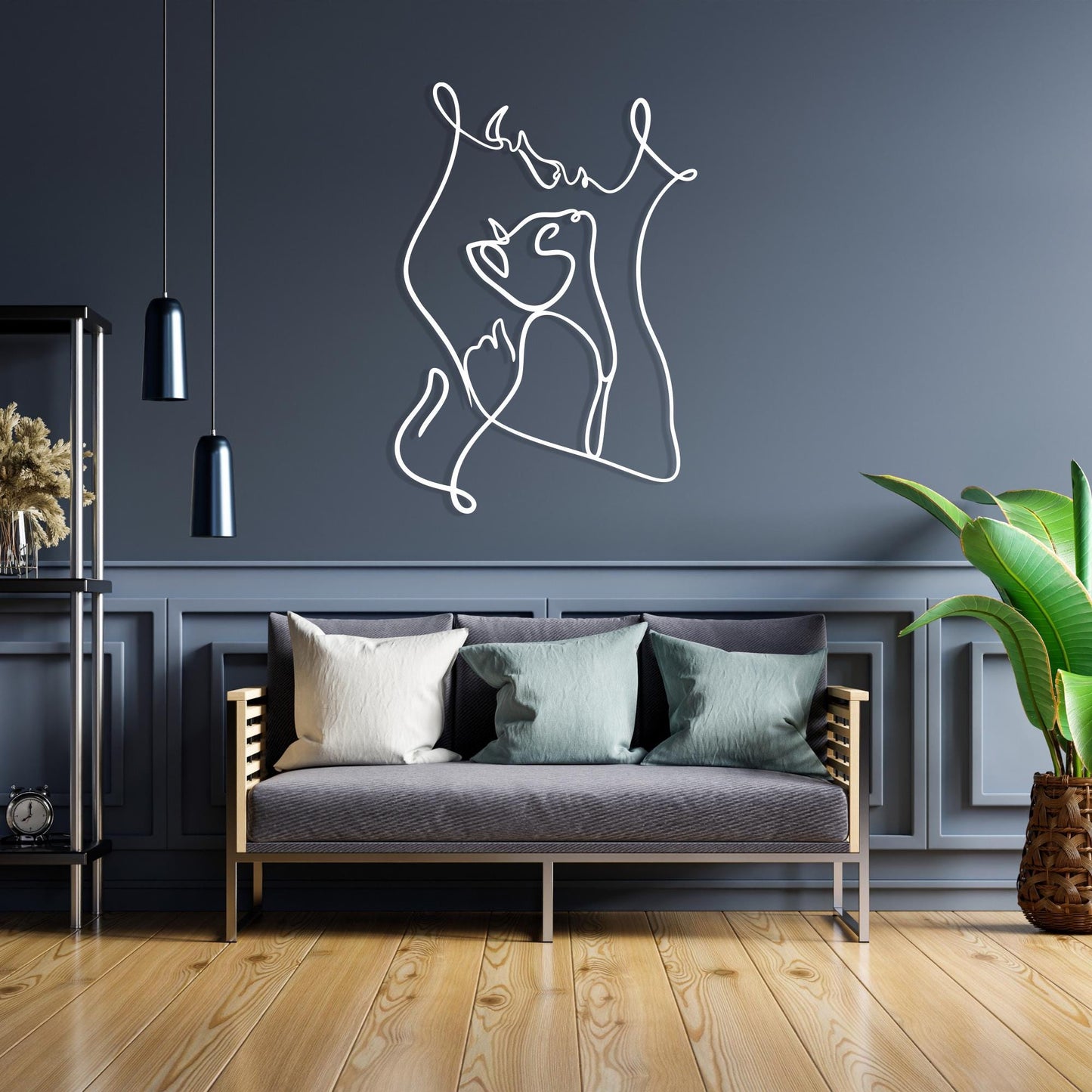 Abstract Cat and Person Metal Wall Art, Minimalist Line Decor, Unique Birthday Gifts