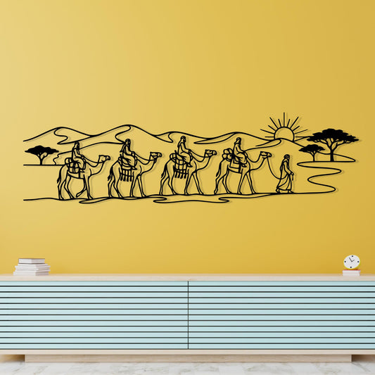Camel Caravan Metal Wall Art | Desert Safari Decor | African Landscape Sign | Bedouin Gift