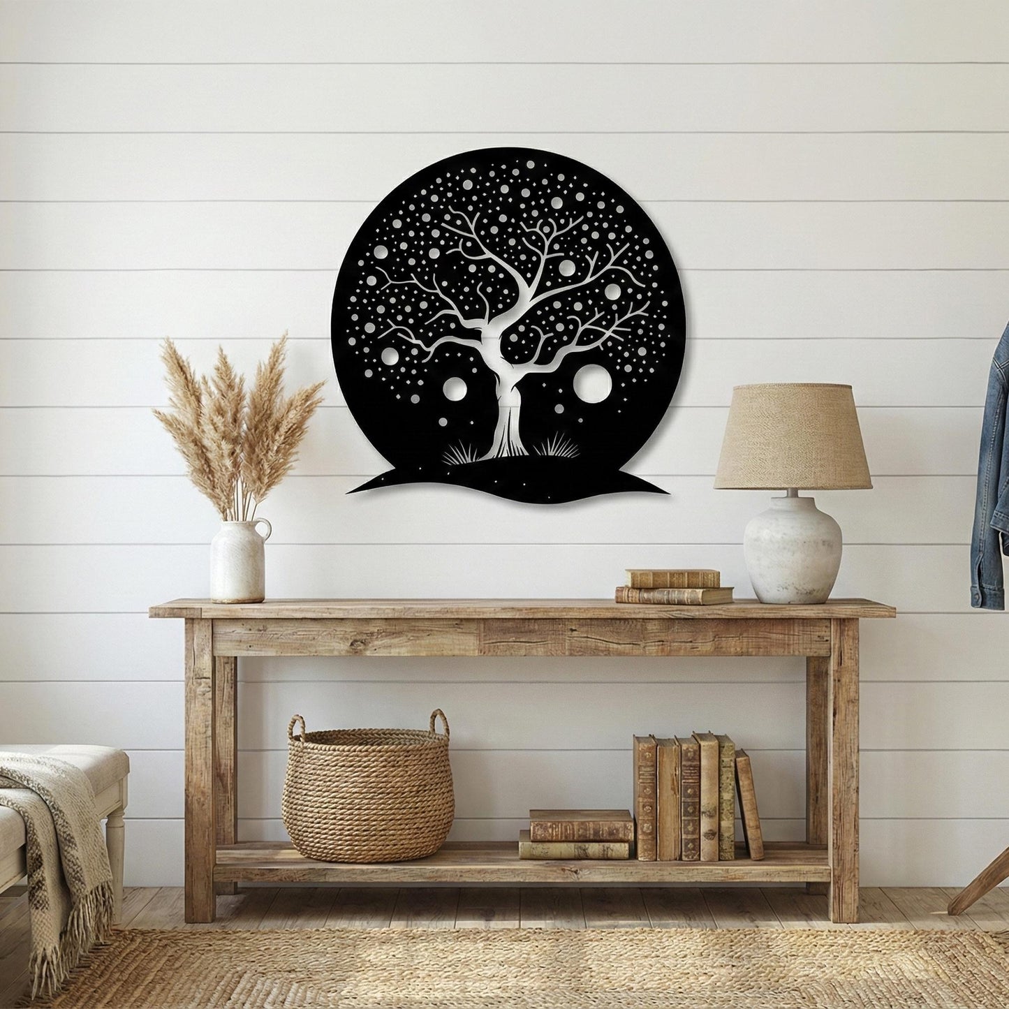 Whimsical Tree of Life Wall Art | Round Metal Moon Decor | Magical Nursery Sign