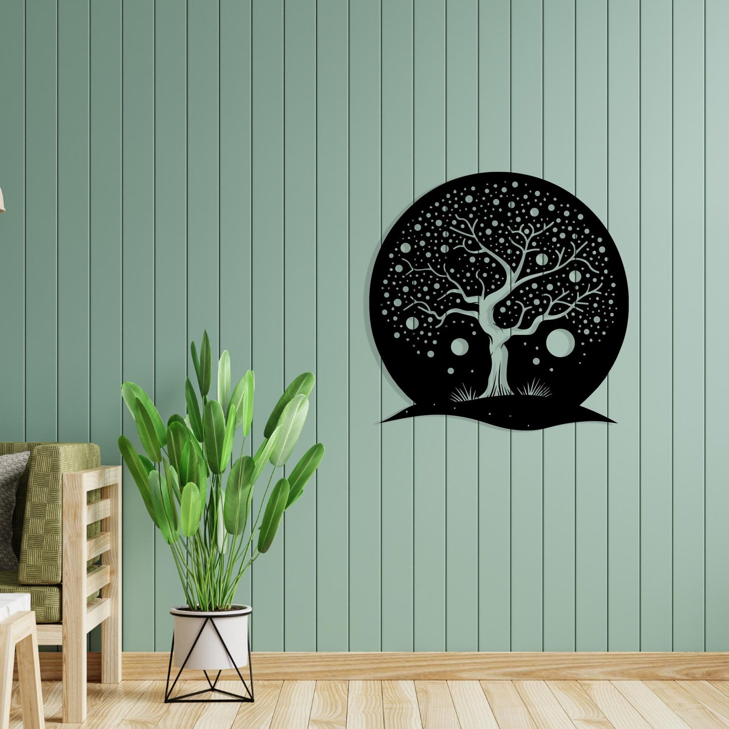 Whimsical Tree of Life Wall Art | Round Metal Moon Decor | Magical Nursery Sign