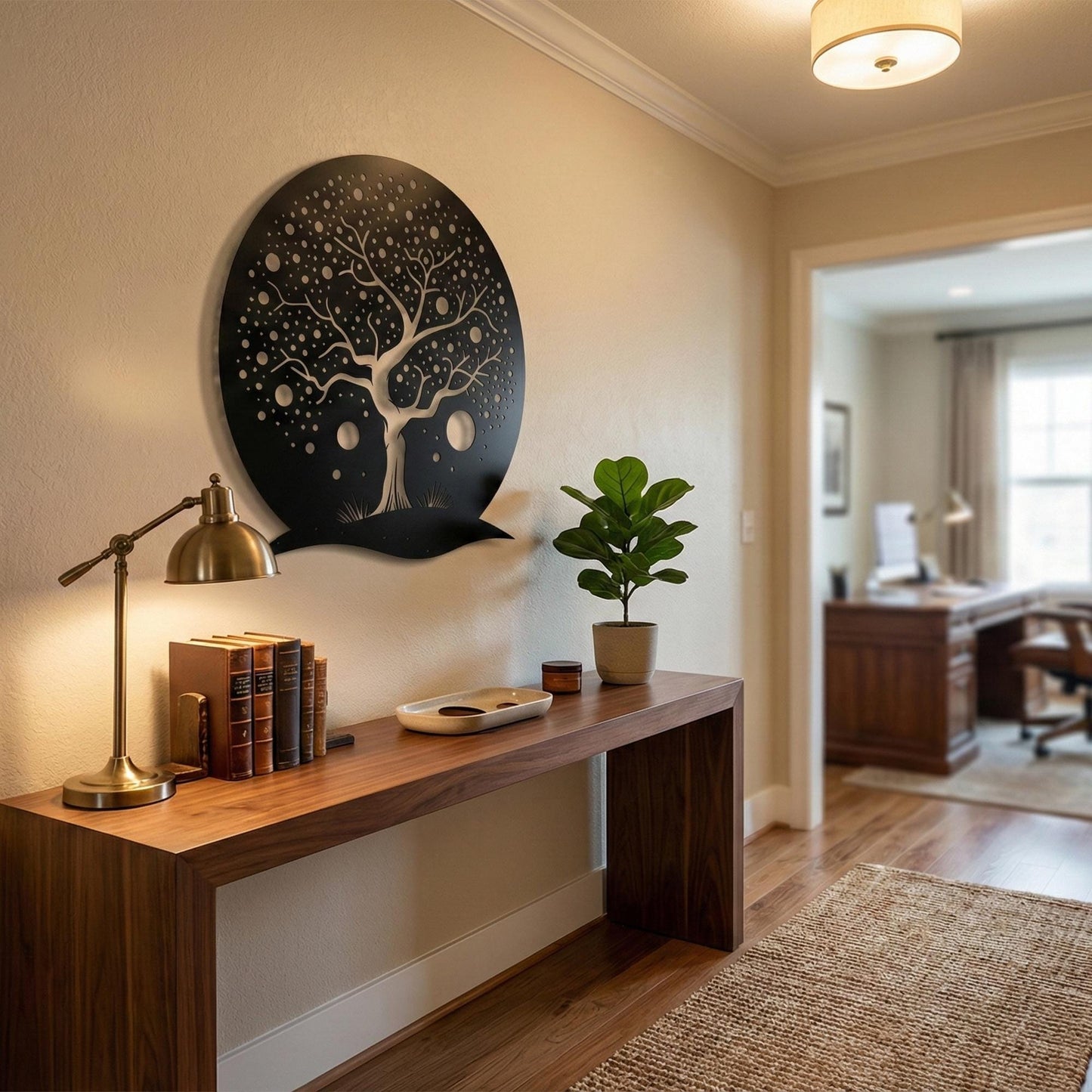 Whimsical Tree of Life Wall Art | Round Metal Moon Decor | Magical Nursery Sign